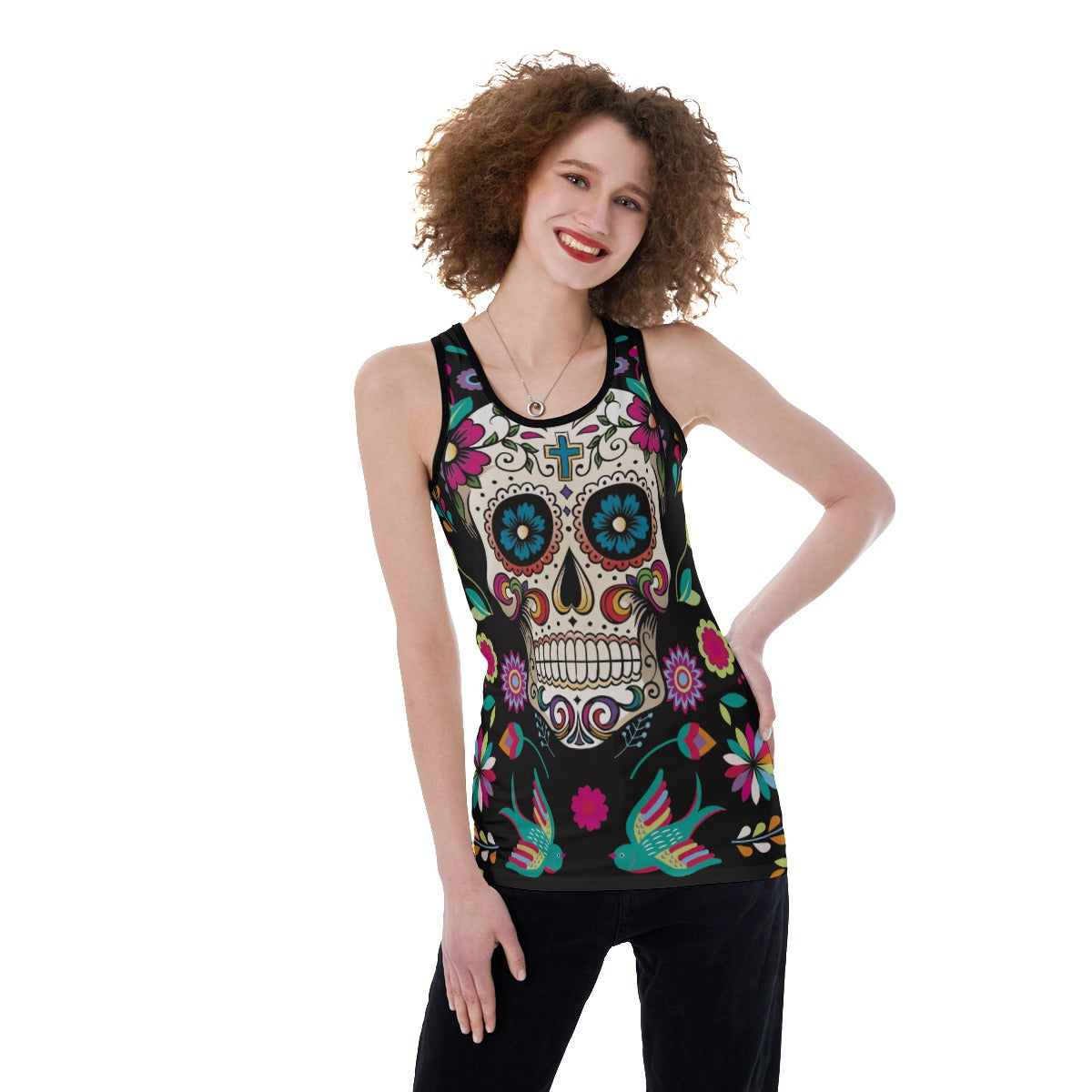 Sugar skull cinco de mayo Women's Back Hollow Tank Top