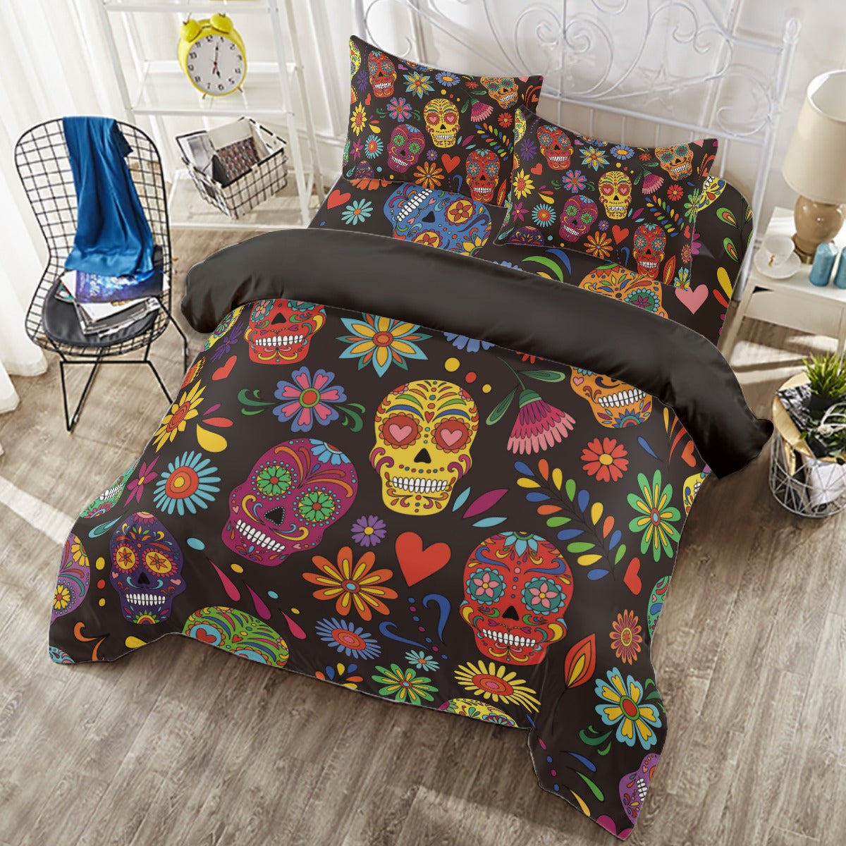 Mexican sugar skull dia de los muertos skeleton Four-piece Duvet Cover Set