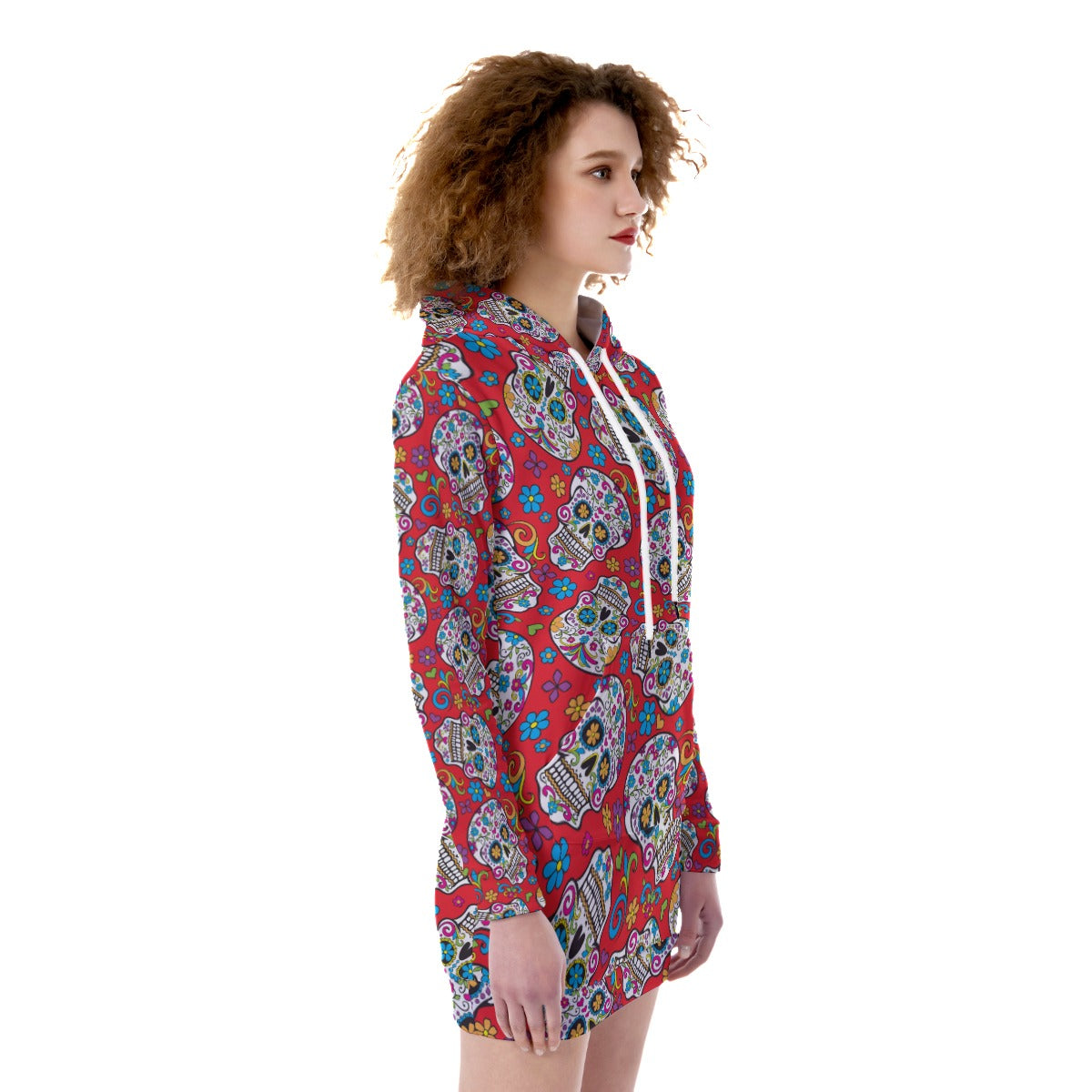 Day of the dead skull Print Women's Heavy Fleece Long Hoodie
