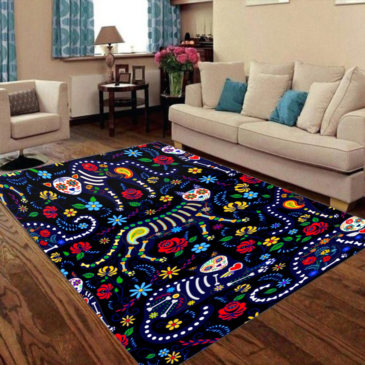 Day of the dead animal sugar skull Foldable Rectangular Floor Mat