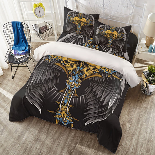 Cross skull gothic Halloween Four-piece Duvet Cover Set, skull bedding cover set