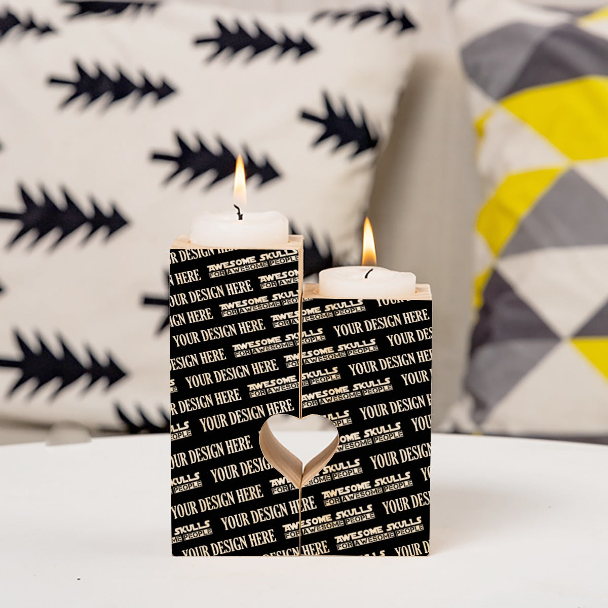 Custom Print on demand pod Heart Wooden Candlestick | Wooden