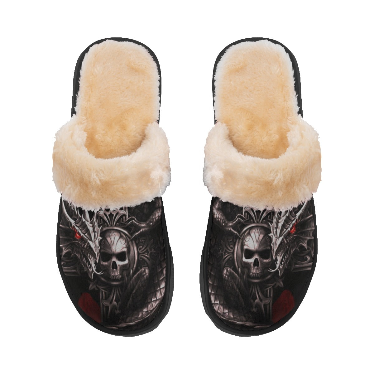 Dragon gothic skull Women's Home Plush Slippers