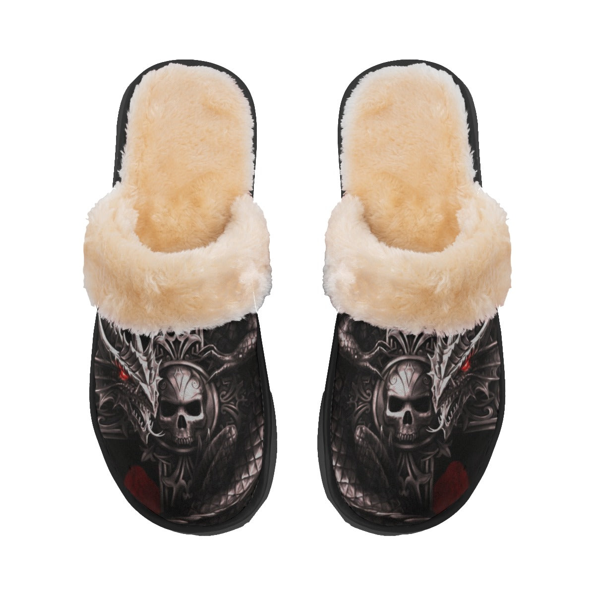 Dragon gothic skull Women's Home Plush Slippers