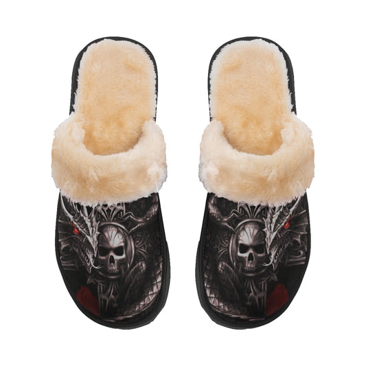 Dragon gothic skull Women's Home Plush Slippers