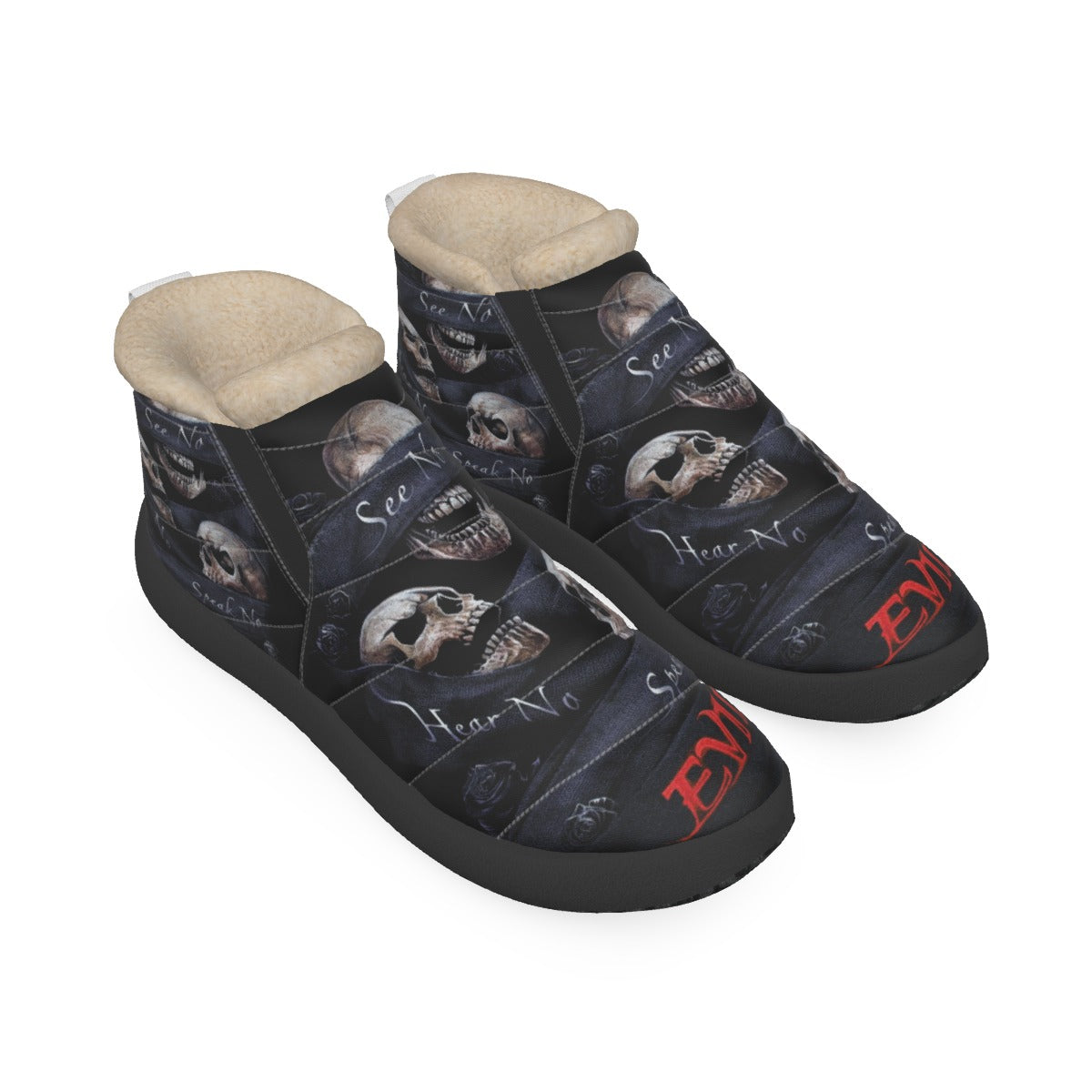 No see no hear no speak evils Women's Plush Boots, skull boots, grim reaper boots