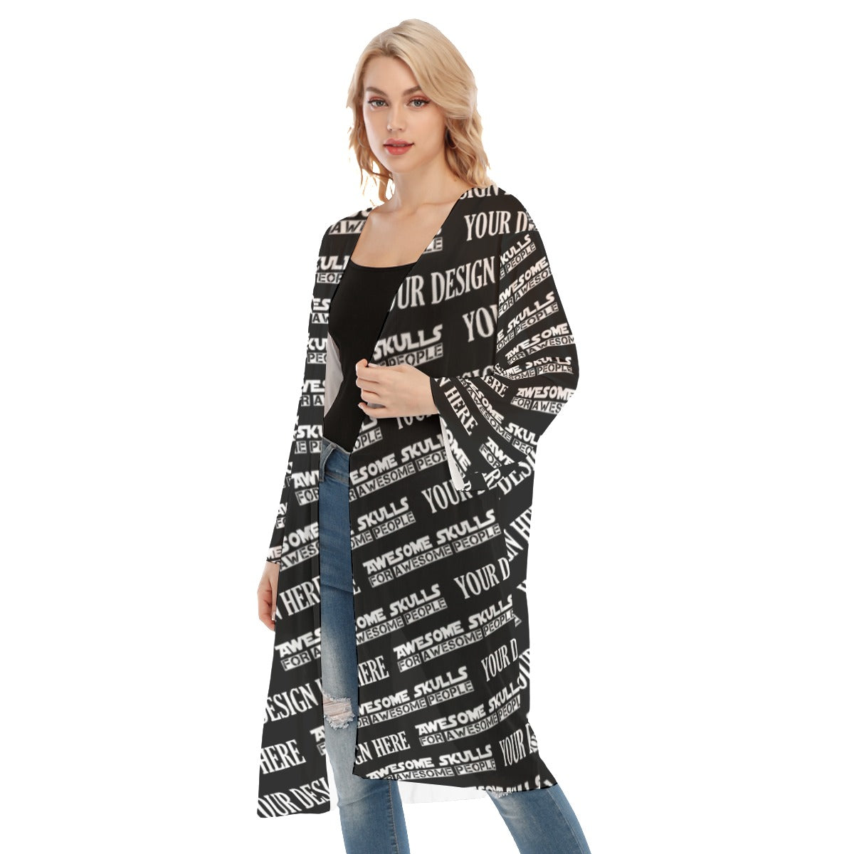 Custom Print on demand POD women's Knitwear & Cardigan Long Sleeve Mesh Cardigan
