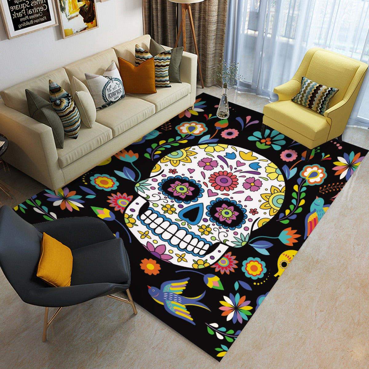 Day of the dead Halloween sugar skulls Calaveras Foldable Rectangular Floor Mat