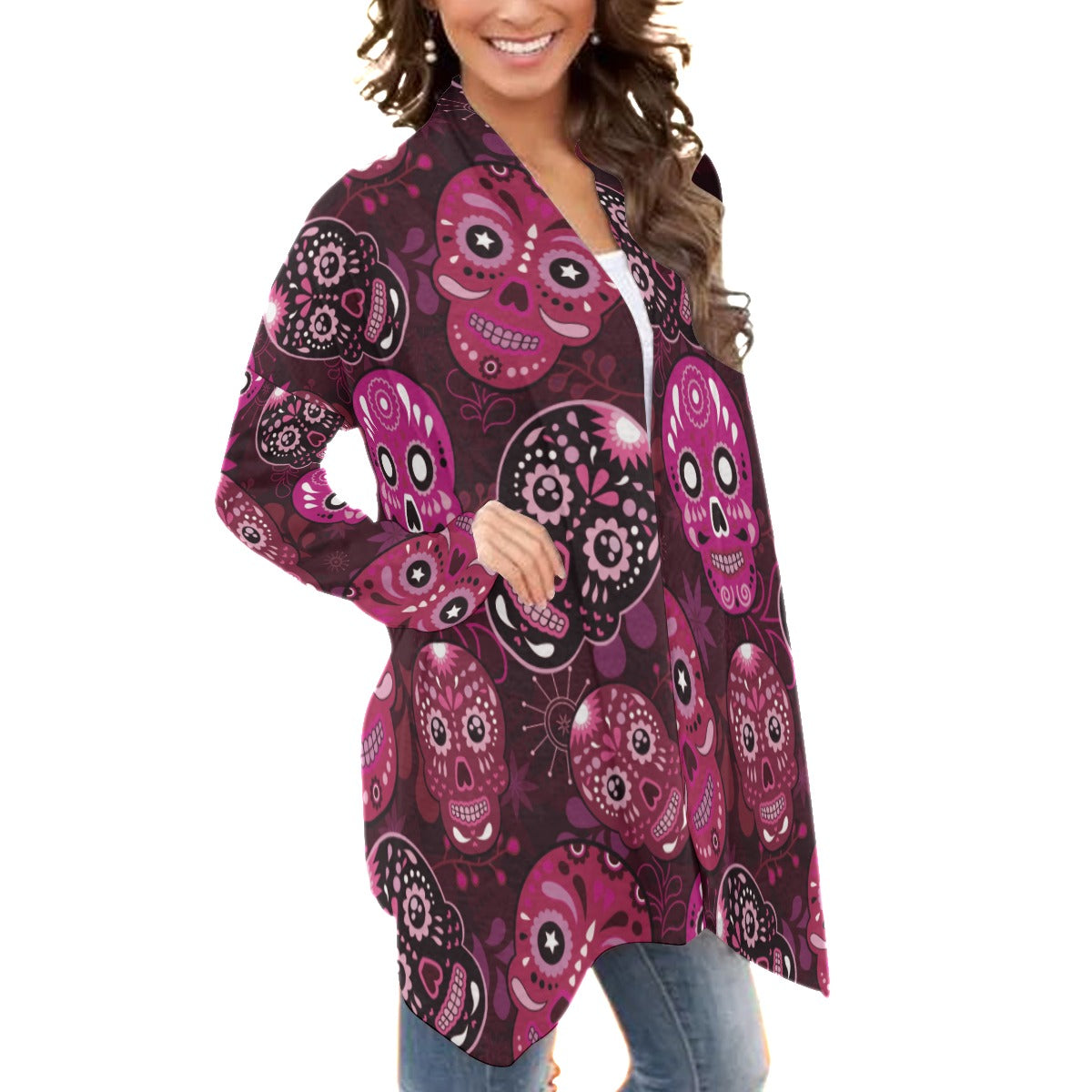 Sugar skull Mexican skull Women's Cardigan With Long Sleeve