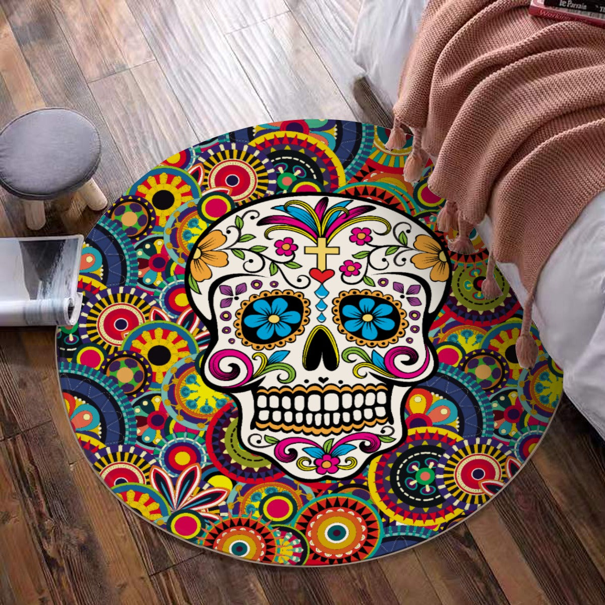 Sugar skull pattern Foldable round mat