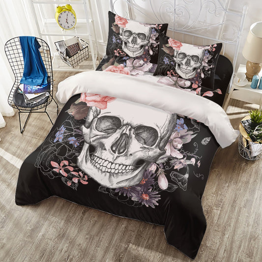 Floral day of the dead sugar skull Four-piece Duvet Cover Set, gothic sugar skull bedding sets