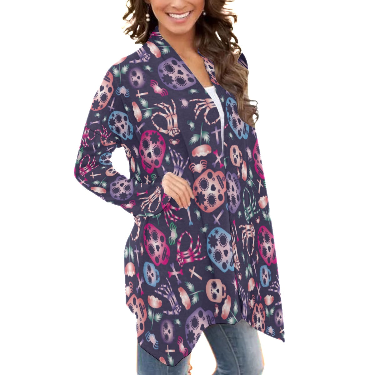 Mexican calaveras skulls Women's Cardigan With Long Sleeve