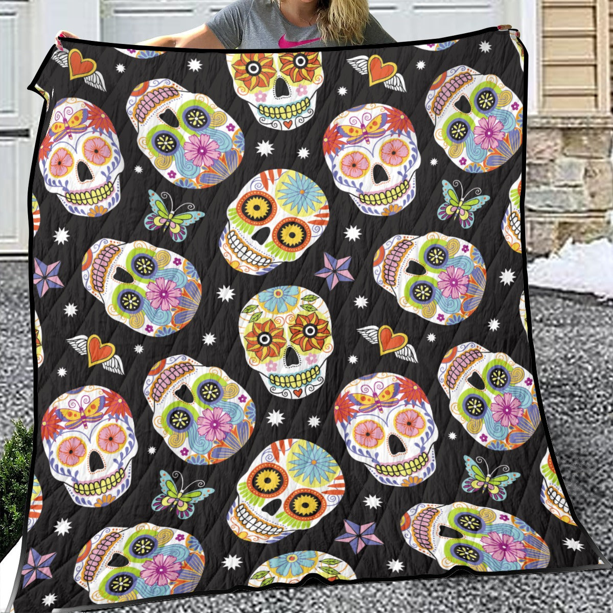 Day of the dead Sugar skull pattern Calaveras Mexican skull Household Lightweight & Breathable Quilt