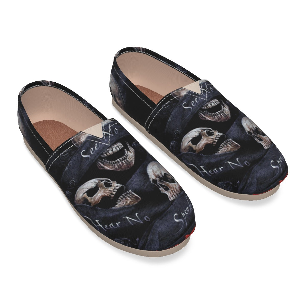 No see no hear no speak evils Women's Canvas Fisherman Shoes, grim reaper shoes, skeleton shoes