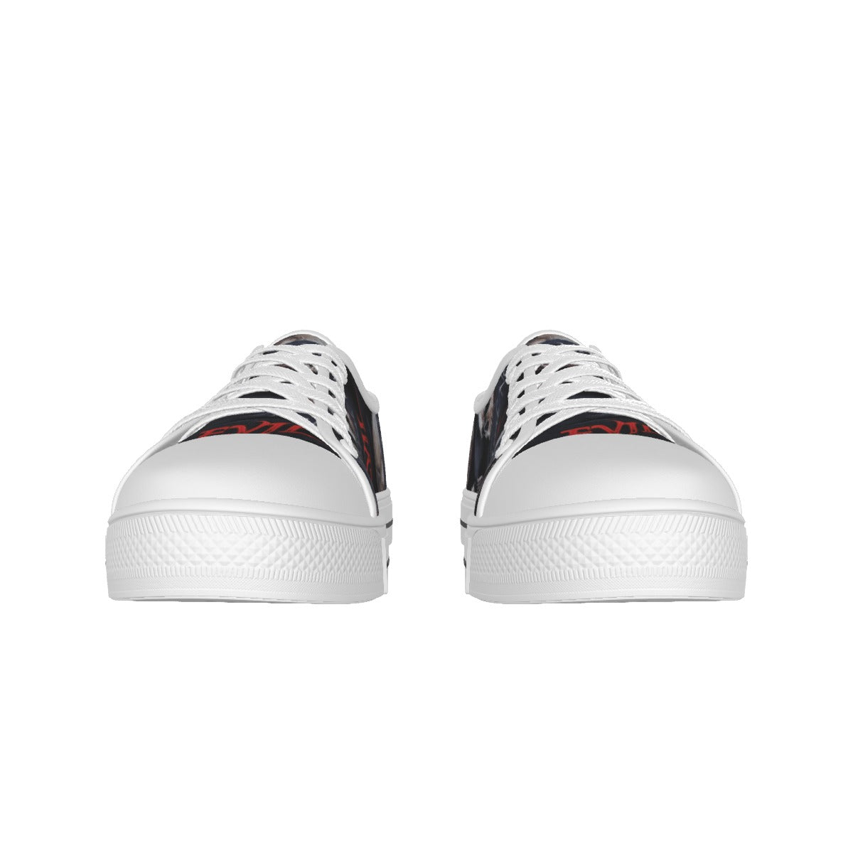 No see no hear no speak halloween skull Women's White Sole Canvas Shoes