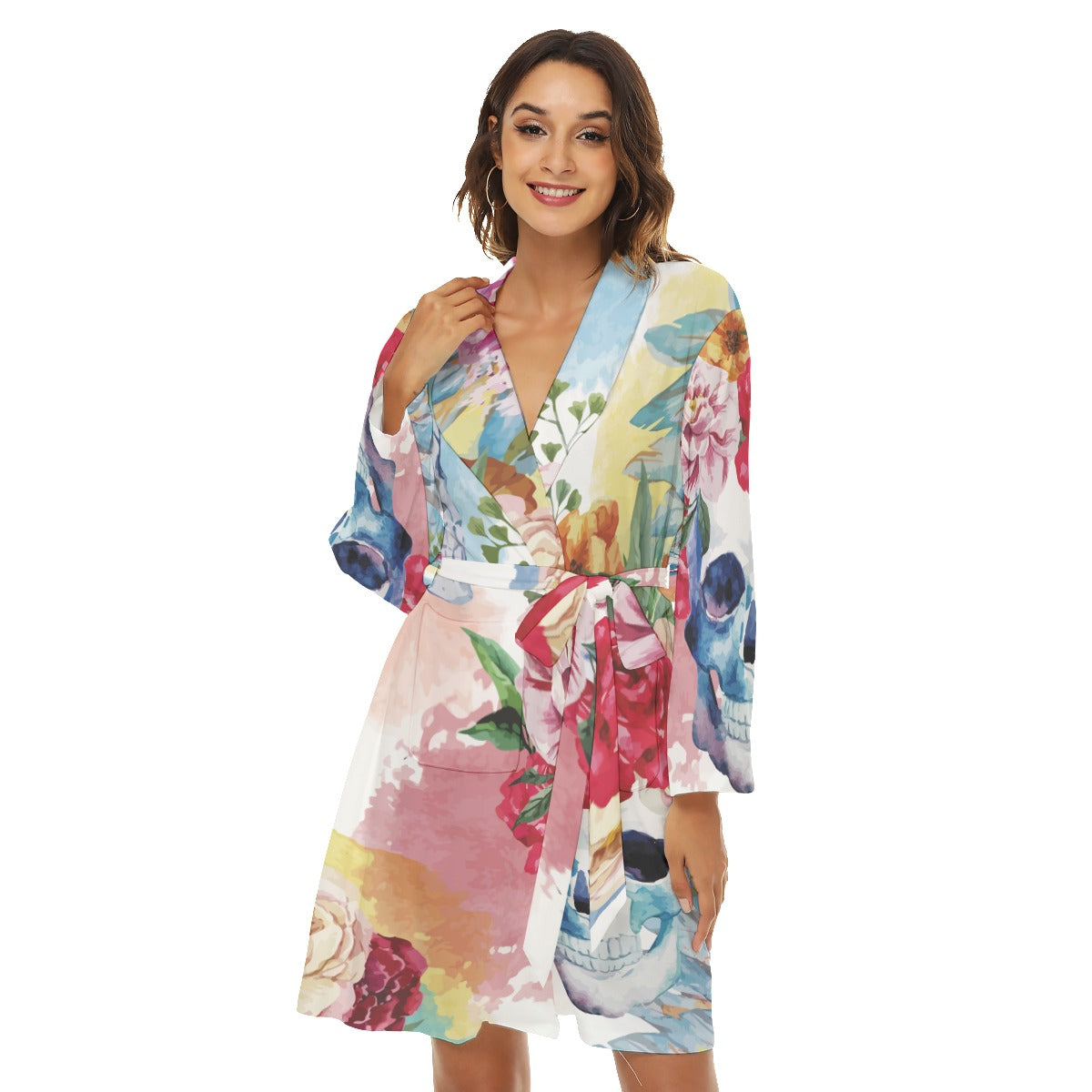 Floral gothic skukll Women's Robe, Sugar skull women's bath robe pijama, skull sleep cloth