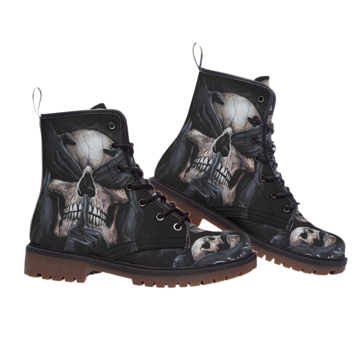 No see no hear no speak evils skull skeleton Women's Martin Short Boots