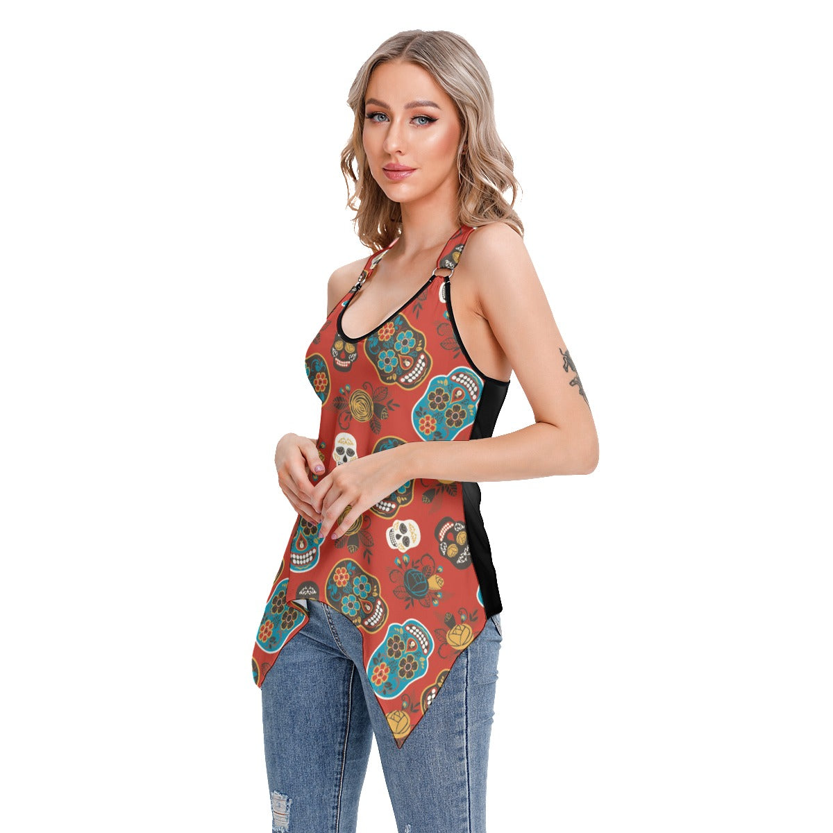 Day of the dead sugar skull candy skulls Women's Skinny Sport Tank Top