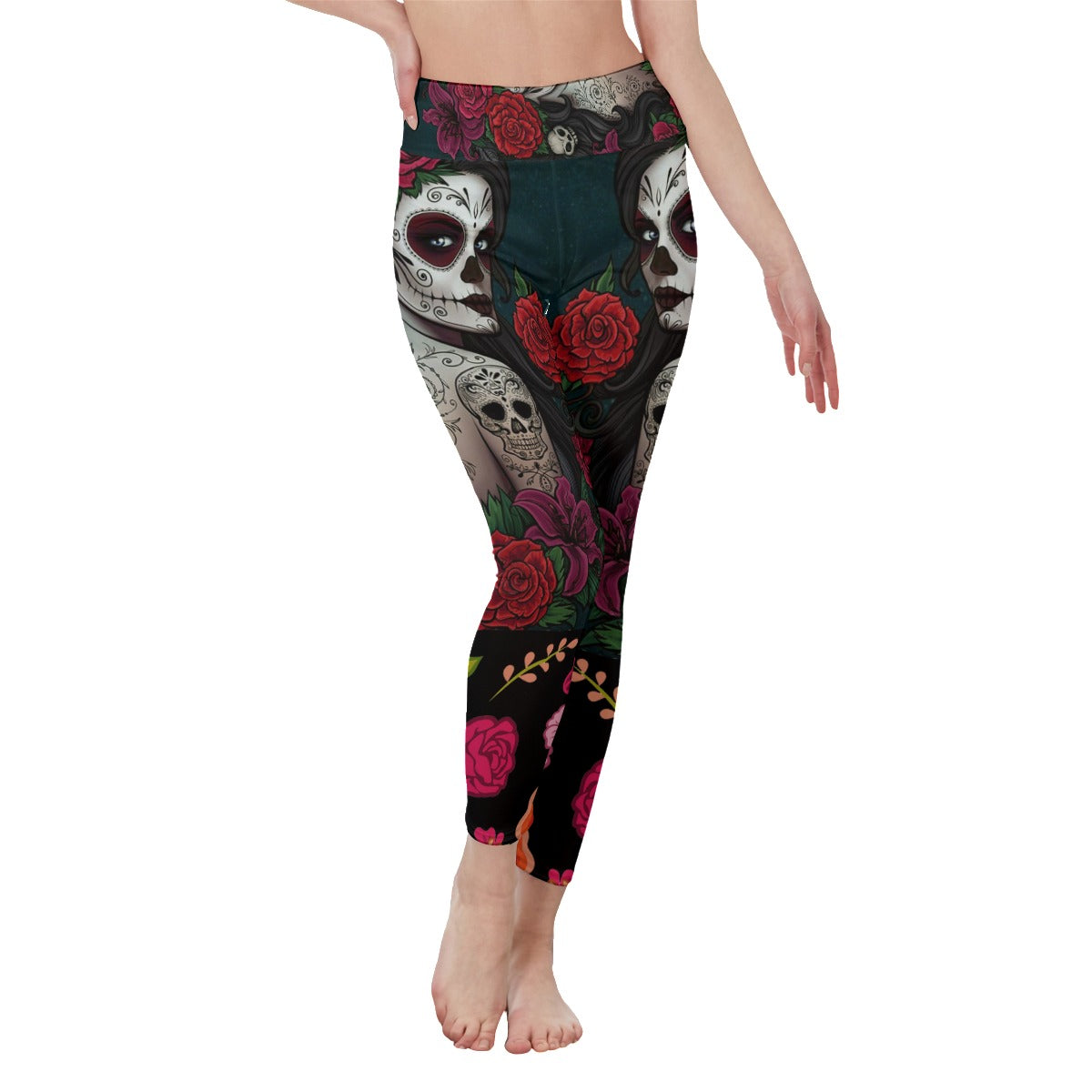 Sugar skull Women's High Waist Leggings | Side Stitch Closure