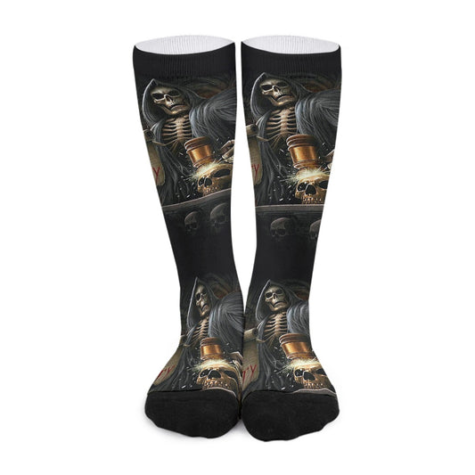 Grim reaper skull Unisex Long Socks, Halloween skull long socks, skeleton socks