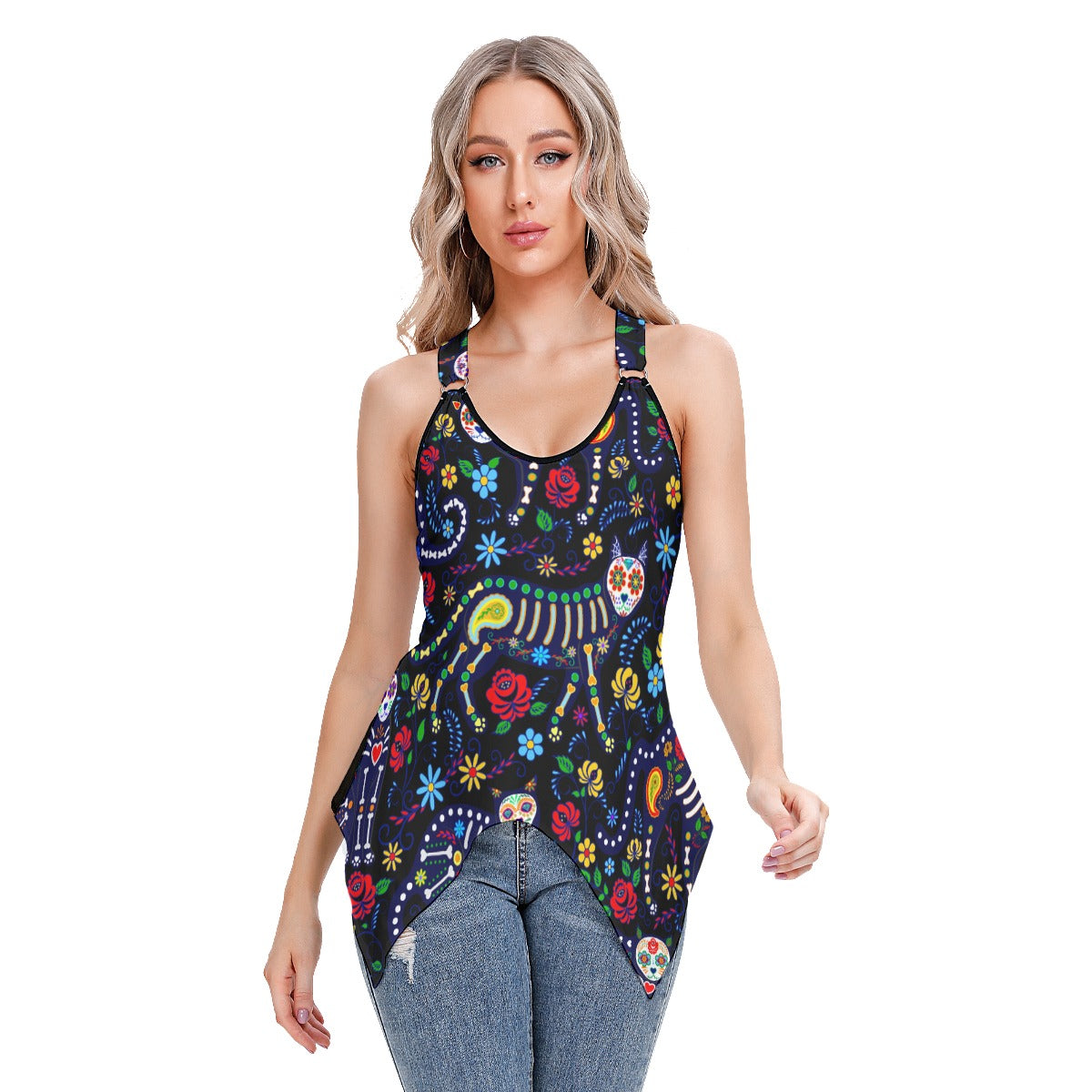 Cat sugar skull Day of the dead Women's Skinny Sport Tank Top