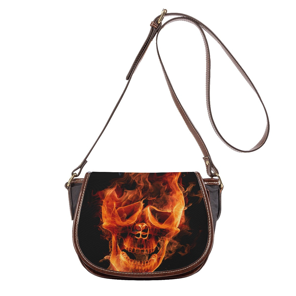 Fire skull Tambourin Bag With Single Strap, Flaming skull gothic purse shoulder bag