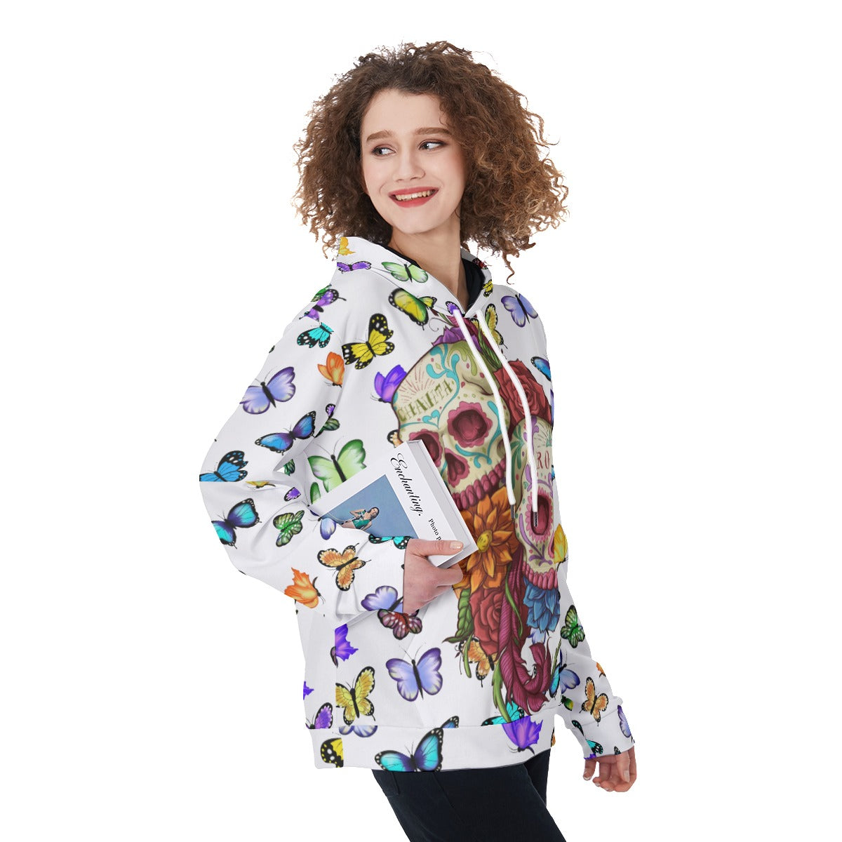 Butterfly pattern sugar skull Women's Pullover Hoodie