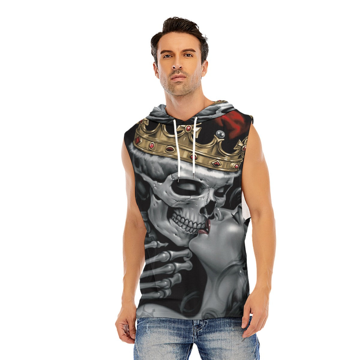 Gothic Skull KING kisses Queen Men’s Hooded Tank Top