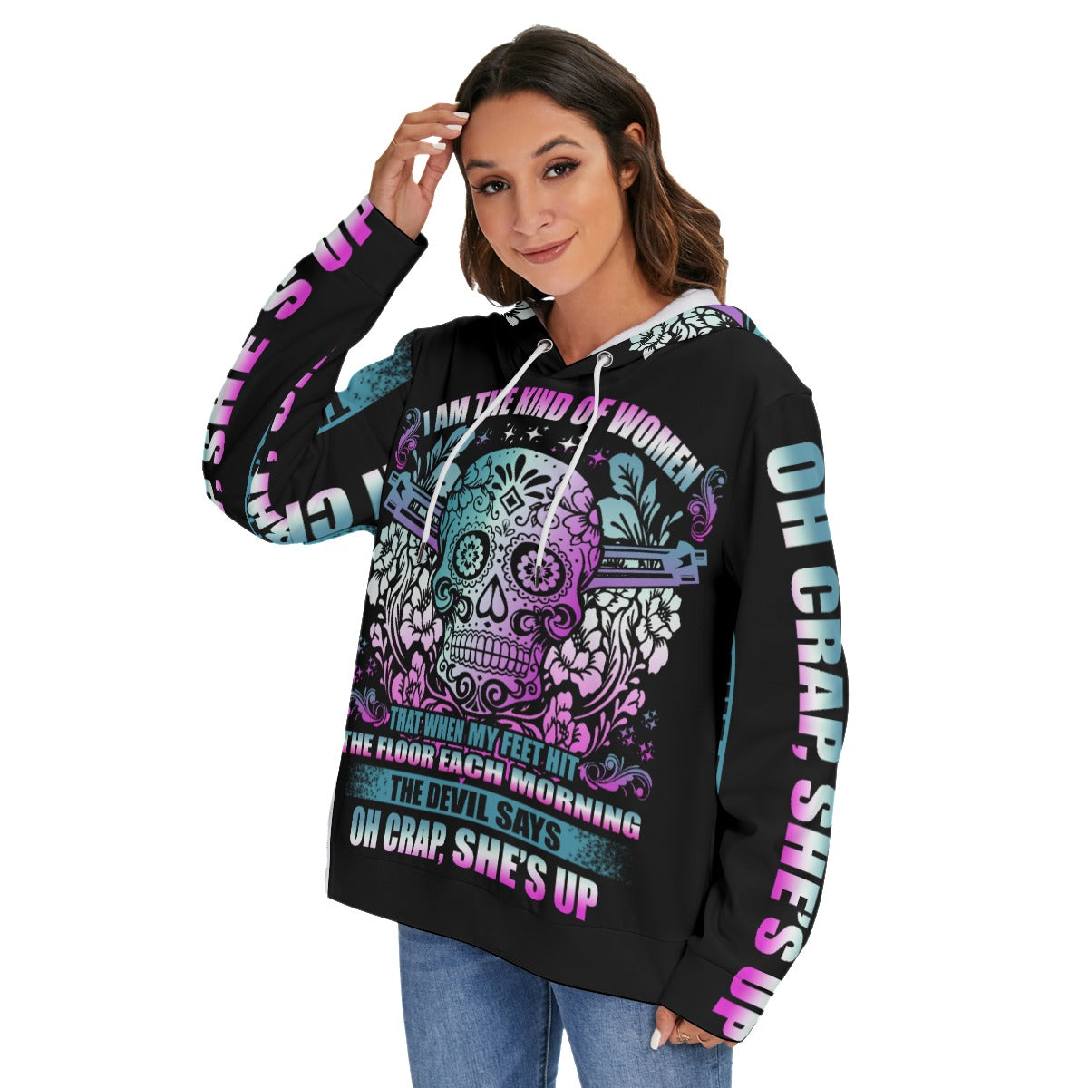 Gothic Sugar skull Women's Heavy Fleece Zip-on-the-Side Hoodie