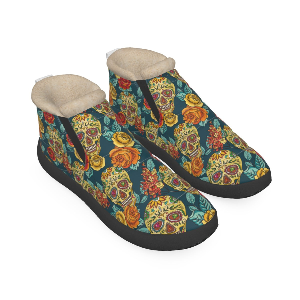 Sugar skull Day of the dead Women's Plush Boots, Mexican skull boots