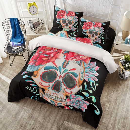 Gothic rose skull skeleton Four-piece Duvet Cover Set