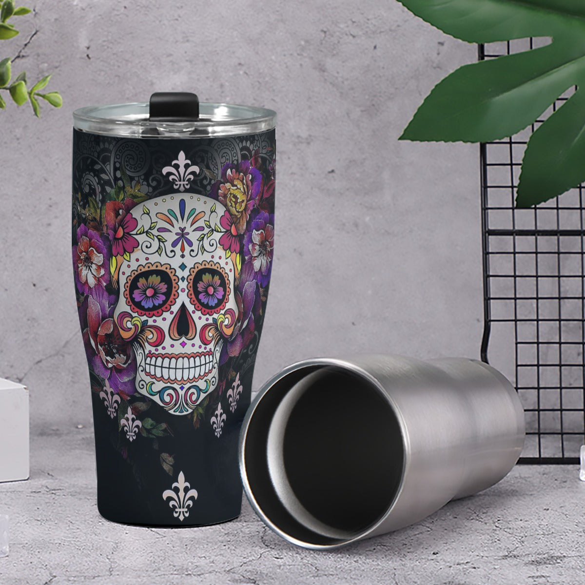 Floral sugar skull Tumbler 30oz