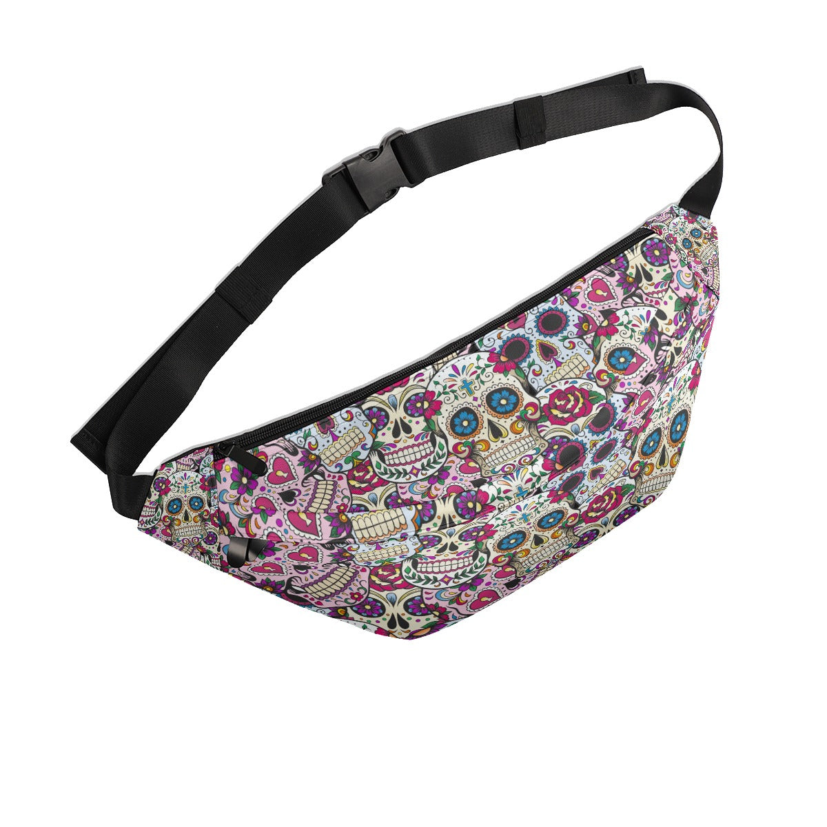 Dia de los muertos Large Fanny Bag, Calaveras skull skeleton waist fanny bag purse, sugar skull bags