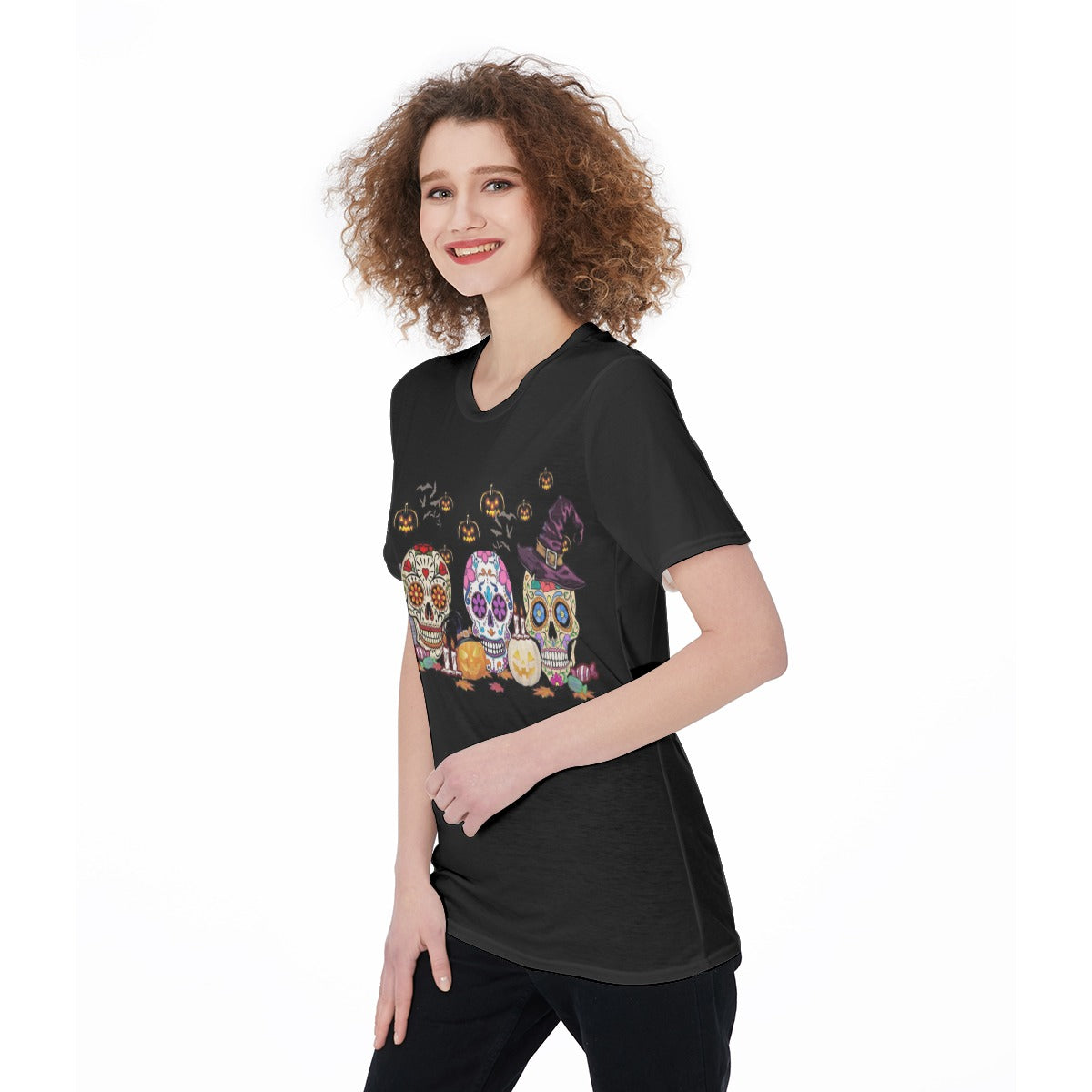 Halloween sugar skull Women'S O-Neck T-Shirt