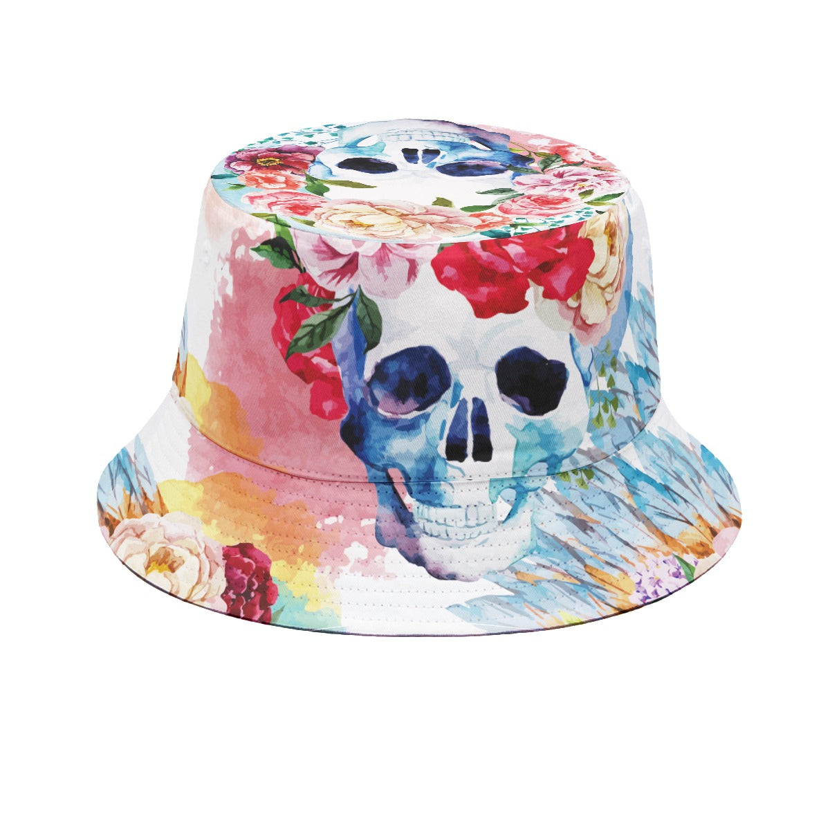Floral skull Fisherman hat, Sugar skull hat, Day of the dead head, Halloween skeleton hat