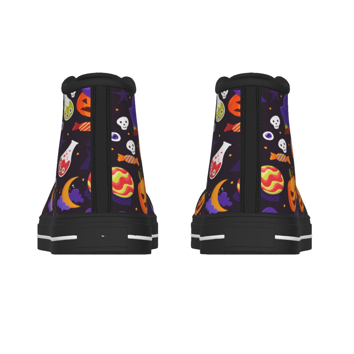 Halloween Women's Black Sole Canvas Shoes, Halloween costume shoes, Gothic skull pumpkin shoes