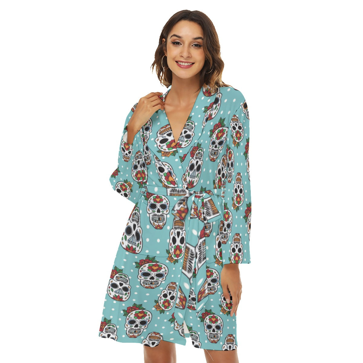 Floral sugar skull Women's Robe