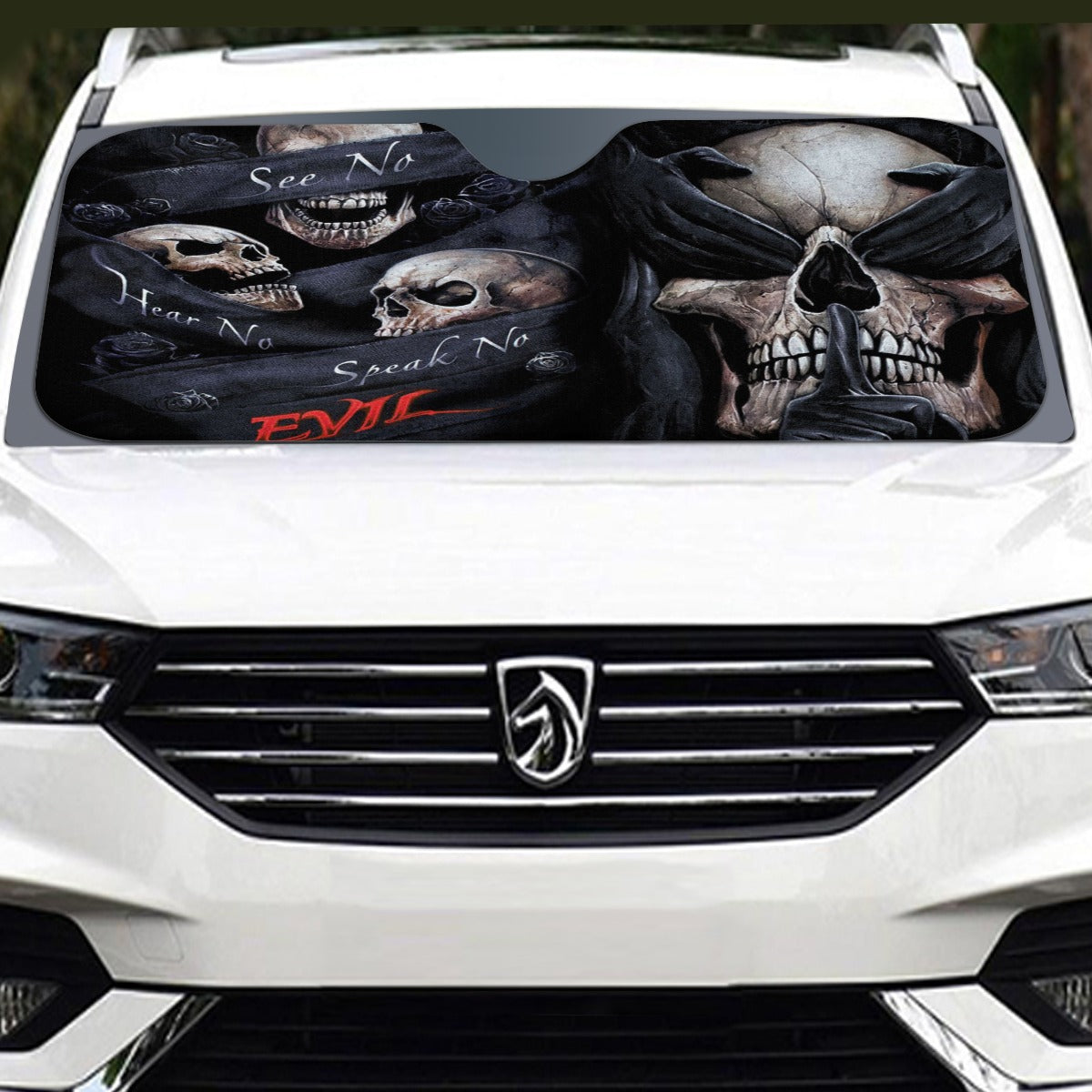 No see no hear no speak evils Windshield Sunshade, gothic skull car sunshade, halloween sunshade