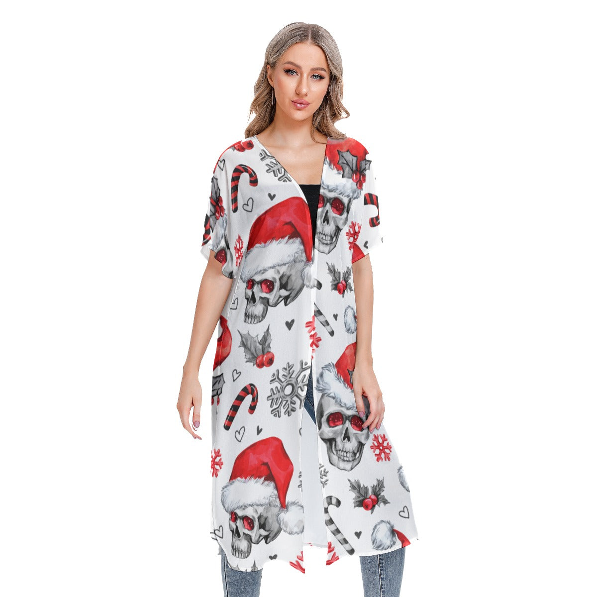 Christmas All-Over Print Women's Short Sleeve Cardigan