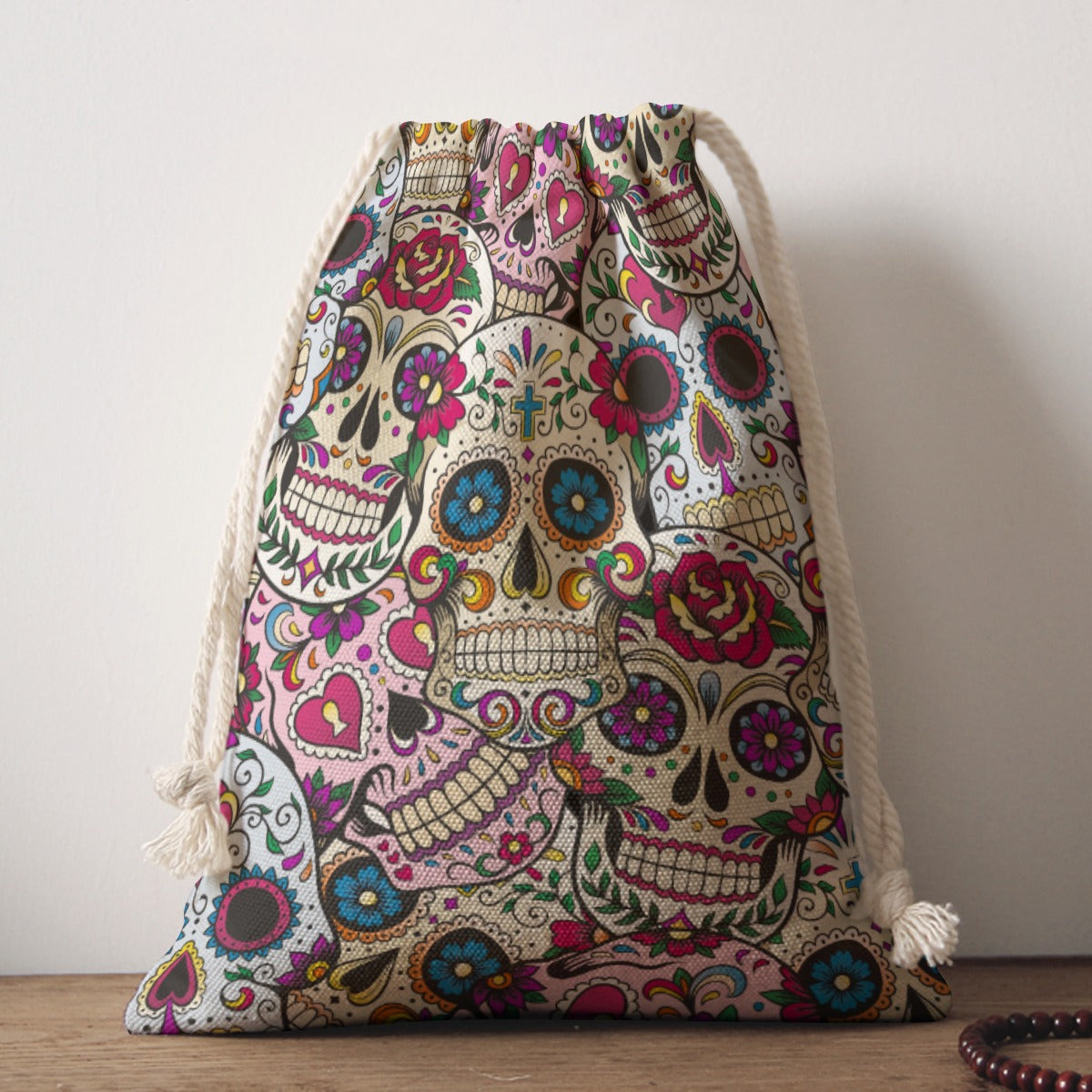 Gothic Dia de los muertos sugar skull Drawstring Bag