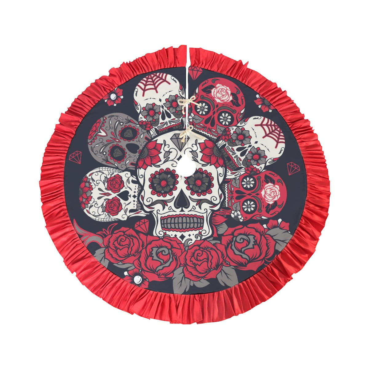 Floral sugar skull Red Christmas Tree Skirt