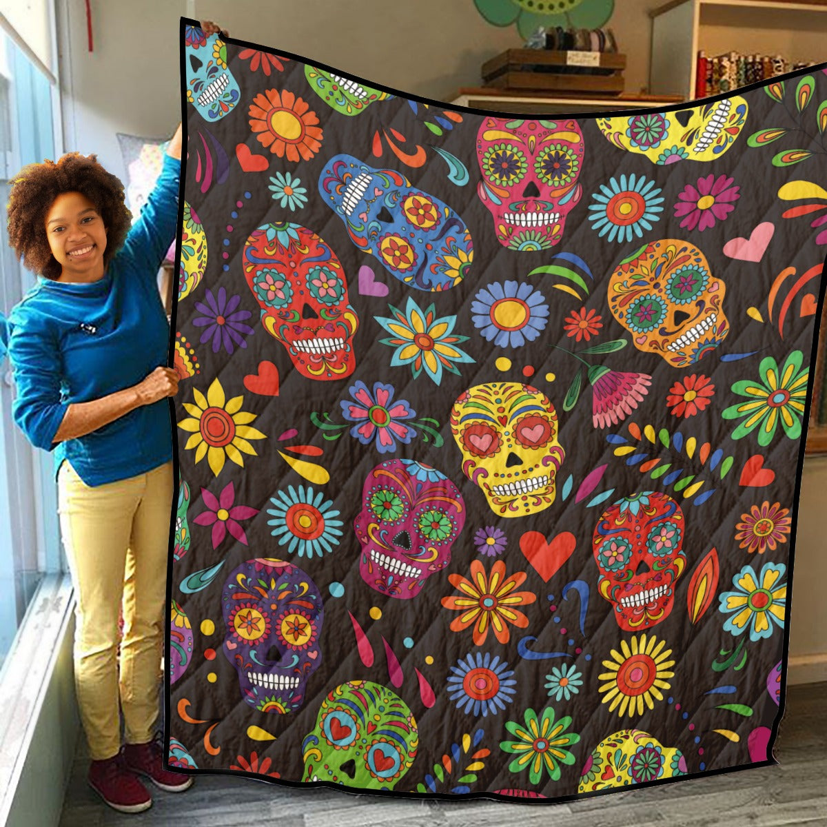 Rose floral sugar skull Household Lightweight & Breathable Quilt