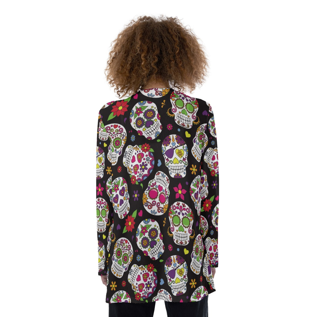 Sugar skull All-Over Print Women's Patch Pocket Cardigan