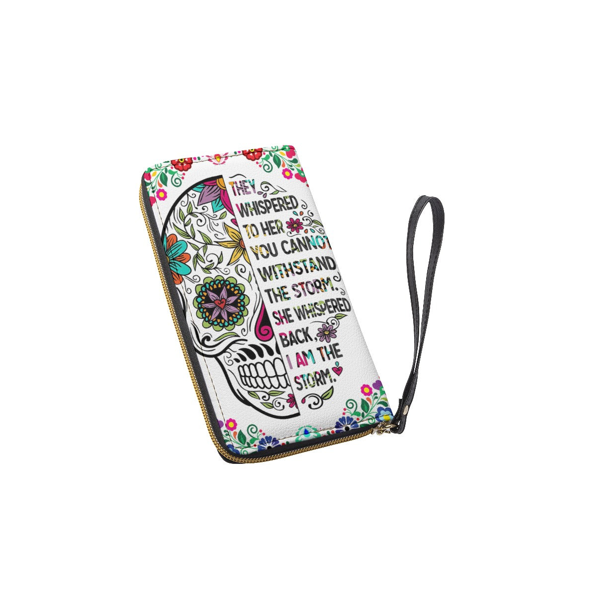 Sugar skull Long Wallet With Black Hand Strap