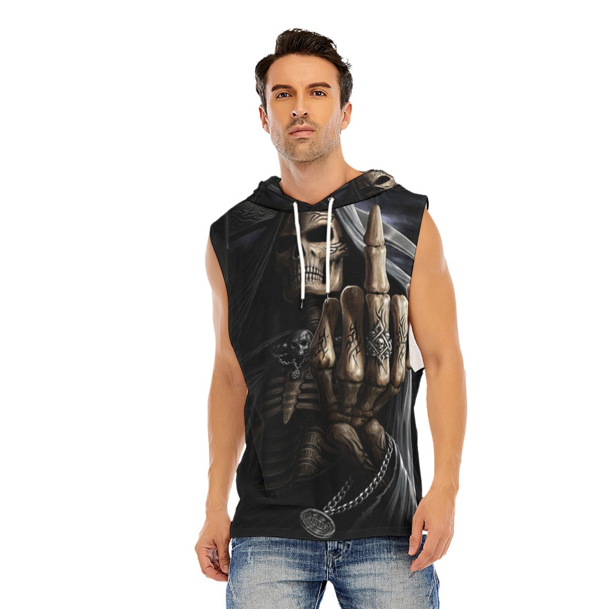 Gothic skull Halloween Men’s Hooded Tank Top, Skeleton Men's tank top, skull hoodie