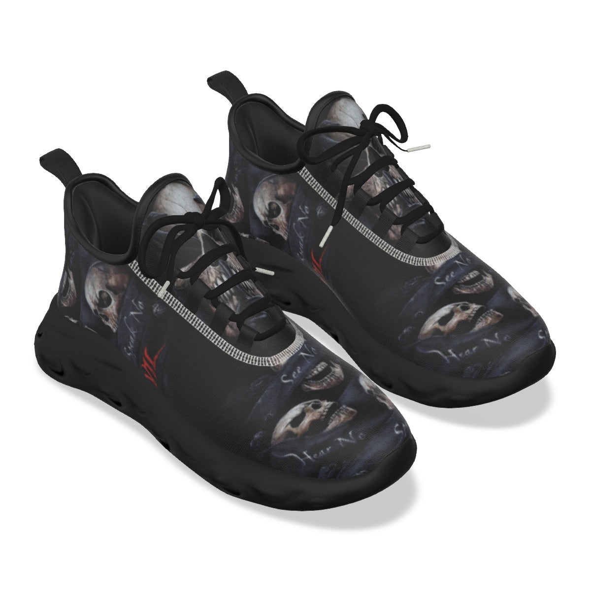 No see no hear no speak evils skull Women's Light Sports Shoes