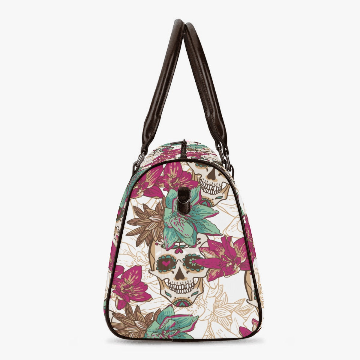 Floral skull duffel bag, evil weekender bags, skeleton weekender bags, motorcycle skull handbag, skull Overnight Bag, flaming skull travel bag