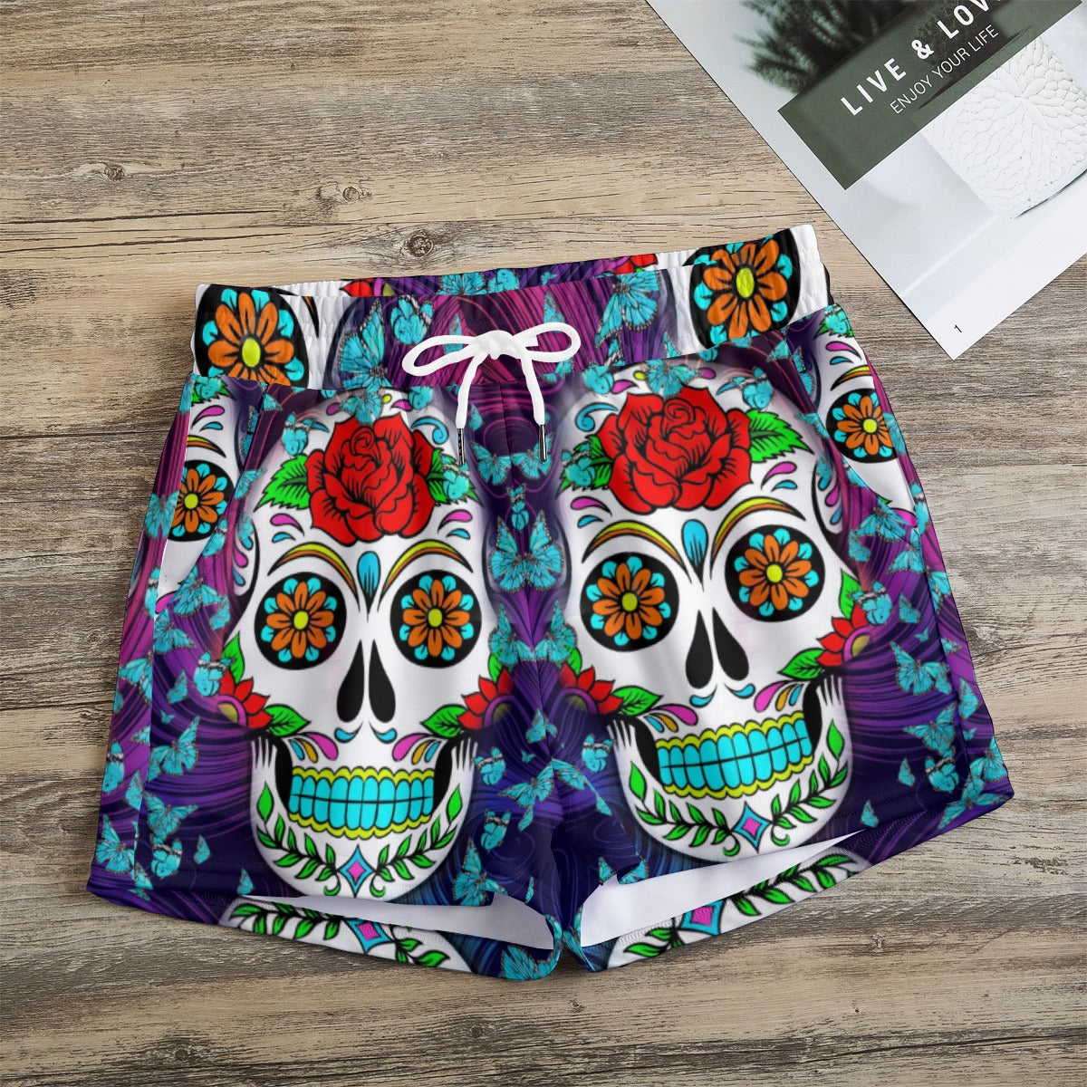 Floral sugar skull Women's Casual Shorts