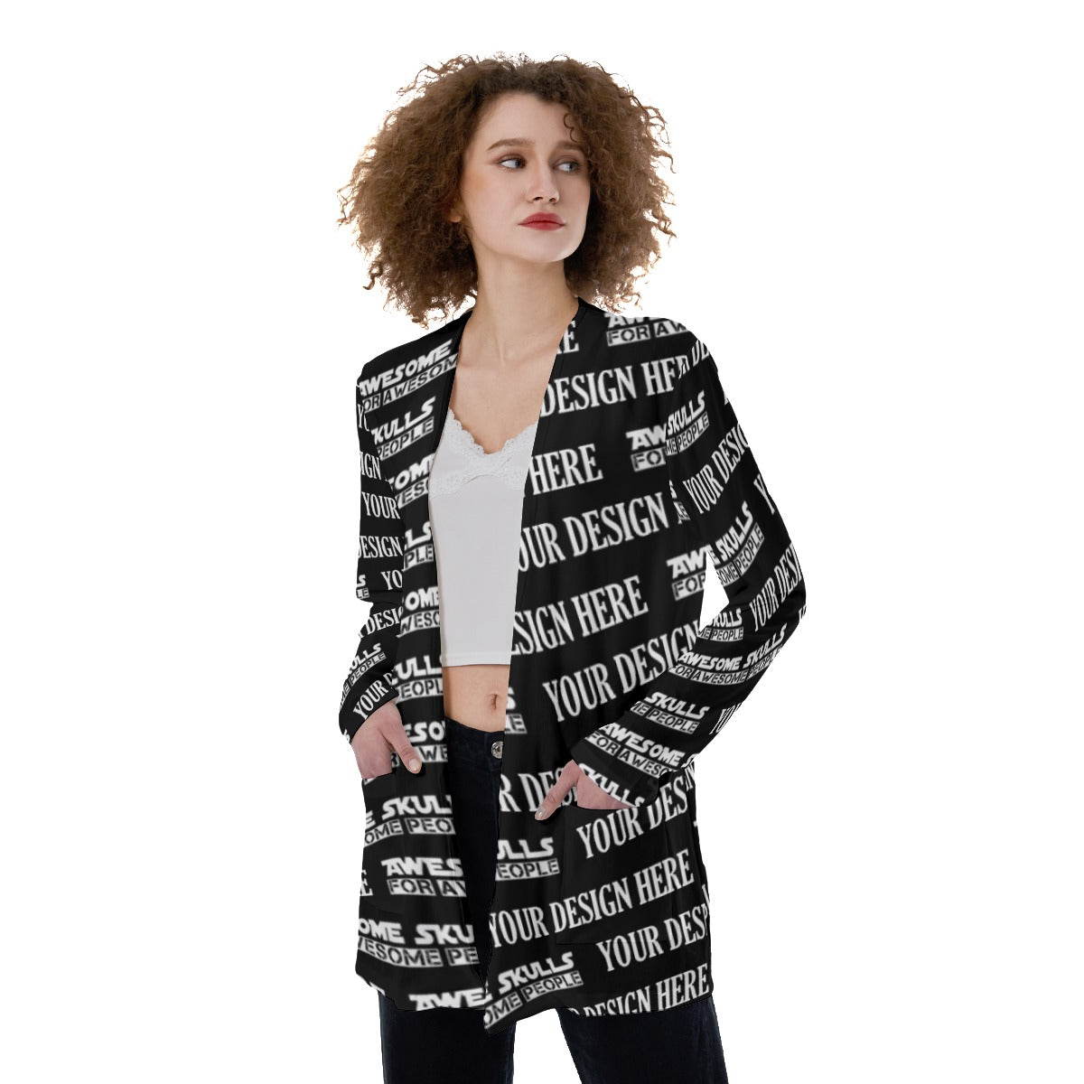 Custom Print on demand POD women's Knitwear & Cardigan Patch Pocket Cardigan