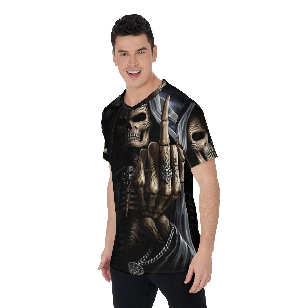 Game over skull Men's O-Neck T-Shirt, Grim reaper V-Neck skull Shirt